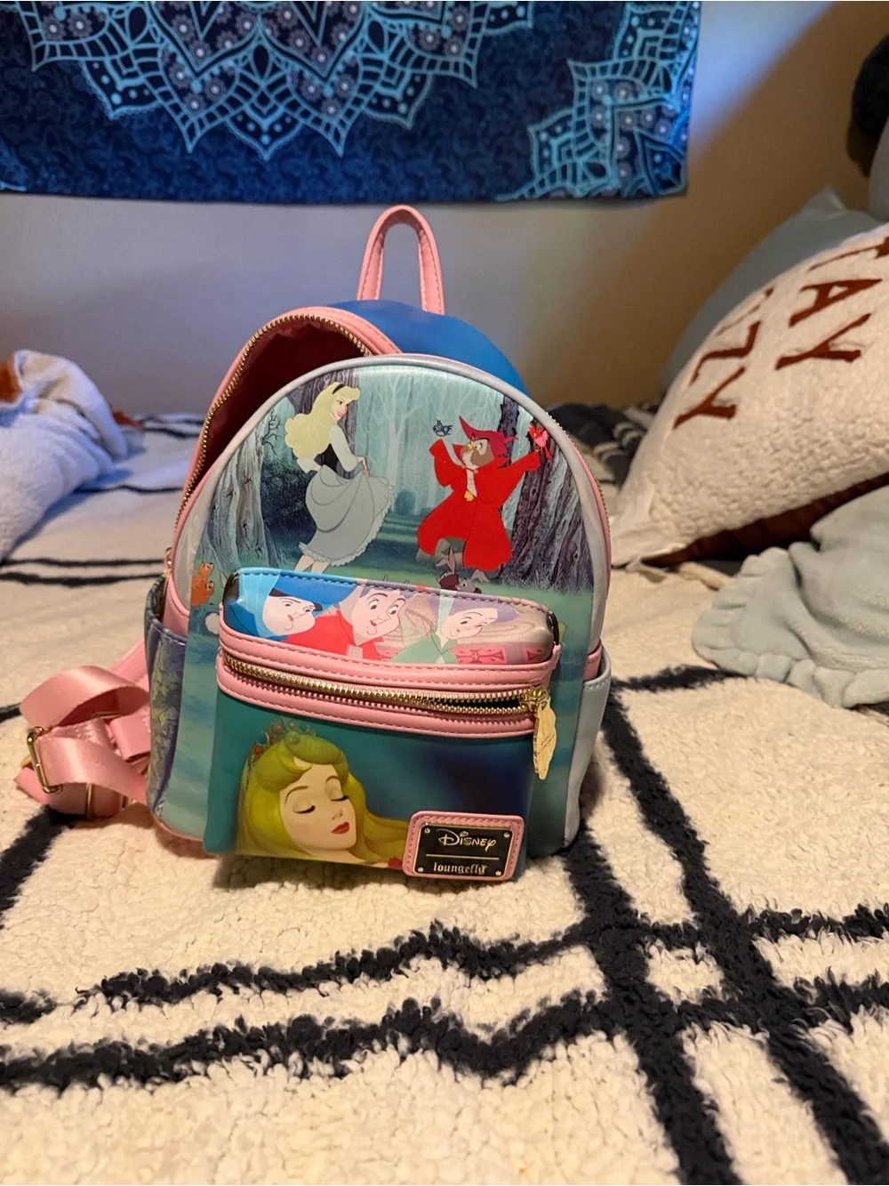Loungefly Disney Aurora Mini Backpack in Blue & Pink